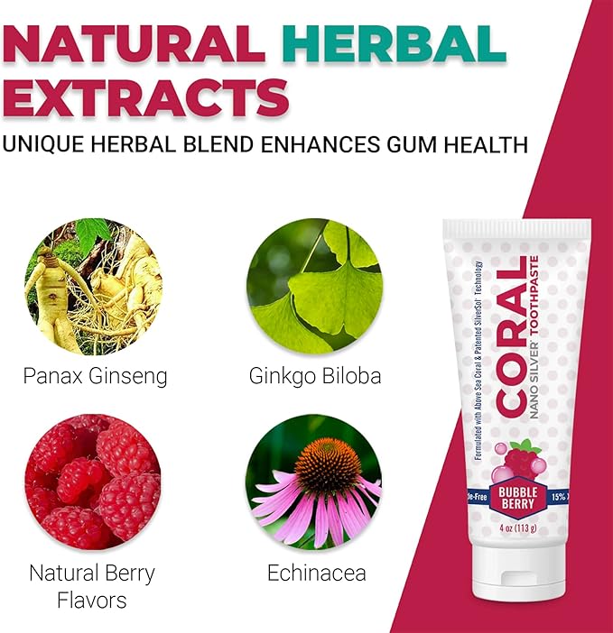 Coral Nano Silver Bubble Berry Kids Toothpaste, Natural Fluoride Free Teeth Whitening Toothpaste, Coral Calcium Nano Silver Infused SLS Free - 4 Ounces-Ruum Studio Home