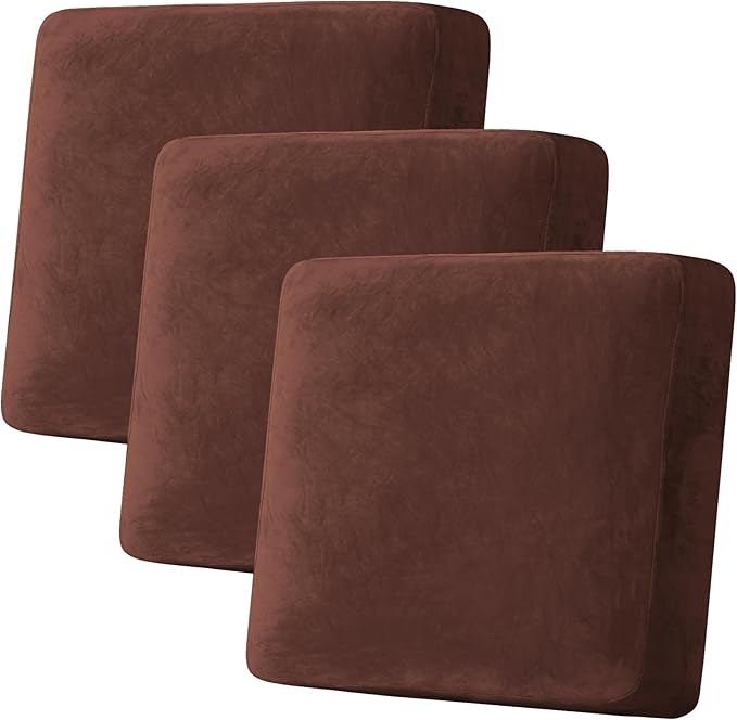 H.VERSAILTEX Velvet Stretch Couch Cushion Cover Plush Cushion Slipcover for Chair Loveseat Sofa Cushion Furniture Protector Seat Cushion Sofa Cover (3 Piece XL Sofa Cushion Covers, Burnt Brick)-Ruum Studio Home