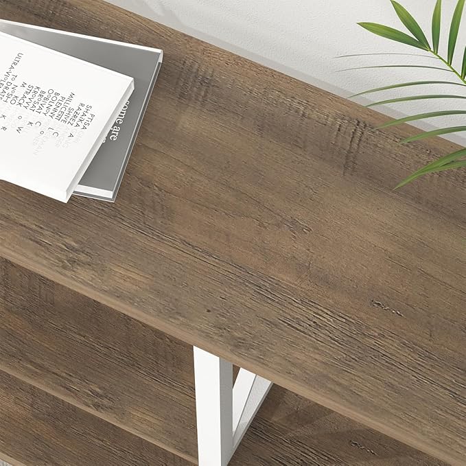 LVB Farmhouse Entryway Table, Industrial Wood Sofa Table with Storage Shelf, Modern Console Tables Behind Couch for Living Room, Wooden Hallway Foyer Table for Front Entry, White Rustic Oak, 55 Inch-Ruum Studio Home