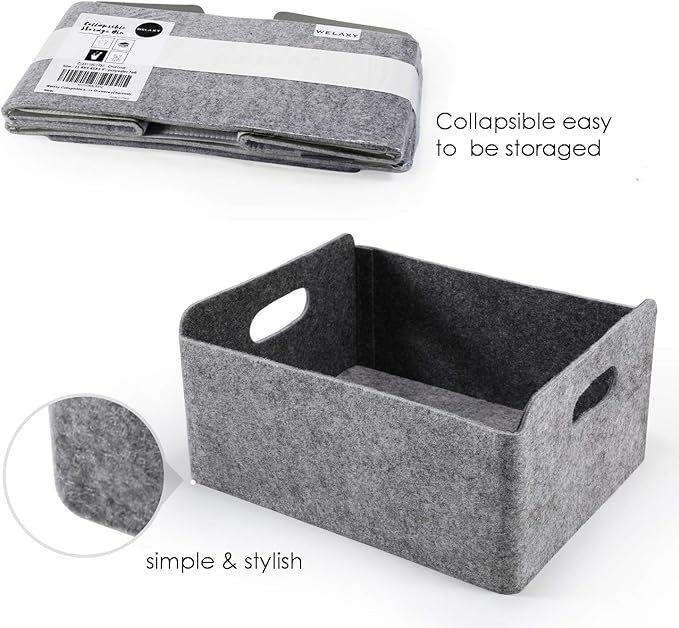 Welaxy Storage Baskets Collapsible Felt Storage bin Foldable Shelf Drawers Organizers for Kids Pet Toys magazine Books Clothes Closet Cabinet decluttering (Charcoal)-Ruum Studio Home