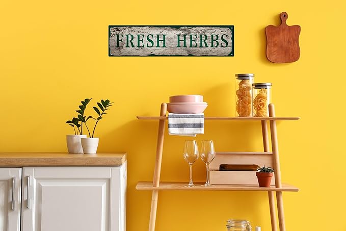 Vintage Tin Sign Retro Metal Fresh Herbs Signs for Home Decor Stylish Wall Art Plaques Gift for Home Bathroom Kitchen and Gothic Wall Decor in Every Room 16x4 in-Ruum Studio Home