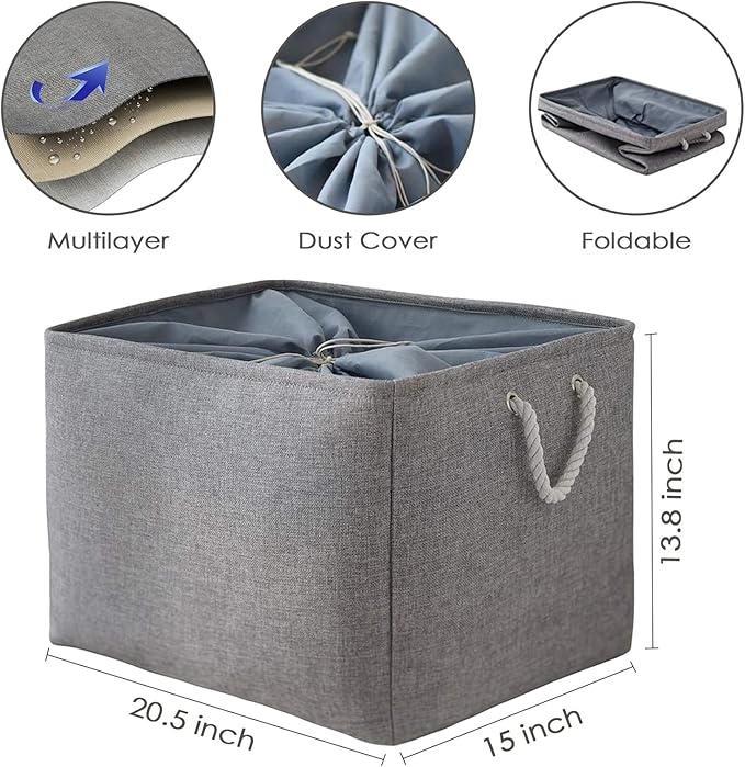 TheWarmHome Storage Baskets for Organizing, Sturdy Fabric Storage Basket , Foldable Storage Baskets for Shelves Closet Nursery Toy (Grey 3 Pack 20.5×15.7×13.8inch)-Ruum Studio Home