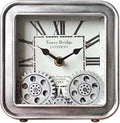 Desk Clock Vintage Metal Table Clocks with Moving Gears, Silent Retro Industrial Steampunk Quartz Small 6 inch End Table Clock for Home Office Living Room Decor Battery Operated-Ruum Studio Home