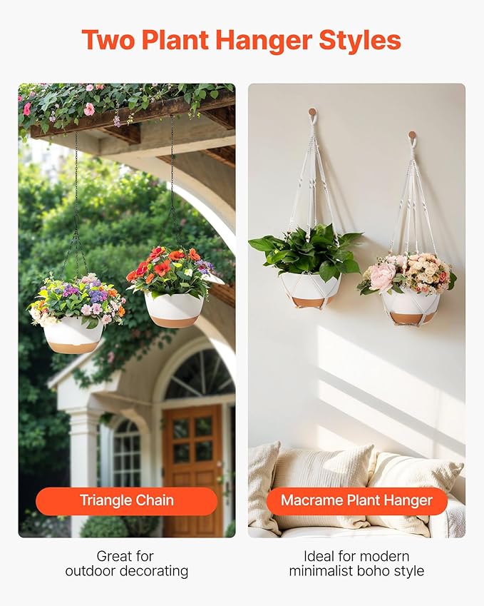VEVOR Hanging Planters, 10 Inch Self-Watering Hanging Planter, 2 Pack Flower Pots with Drainage Hole & 2 Kinds of Plant Hangers, Plastic Basket Pots, for Garden Home Decor, Indoor & Outdoor Plants-Ruum Studio Home