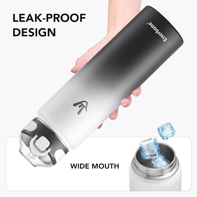 Enerbone 32 oz Insulated Water Bottle, Stainless Steel Bottle with Carrying Strap, Double-Wall Vacuum Insulation Design, Leakproof Sports Bottle with Straw, Keep Drinks Cold or Hot for Hours-Ruum Studio Home