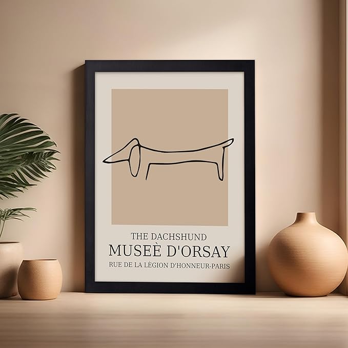 Poster Master Vintage Poster - Retro Minimalist Print - Gift for Artist, Housewarming - Dachshund Dog, Line Drawing, Abstract - Wall Decor for Living Room, Bedroom, 16x20 Black Framed-Ruum Studio Home