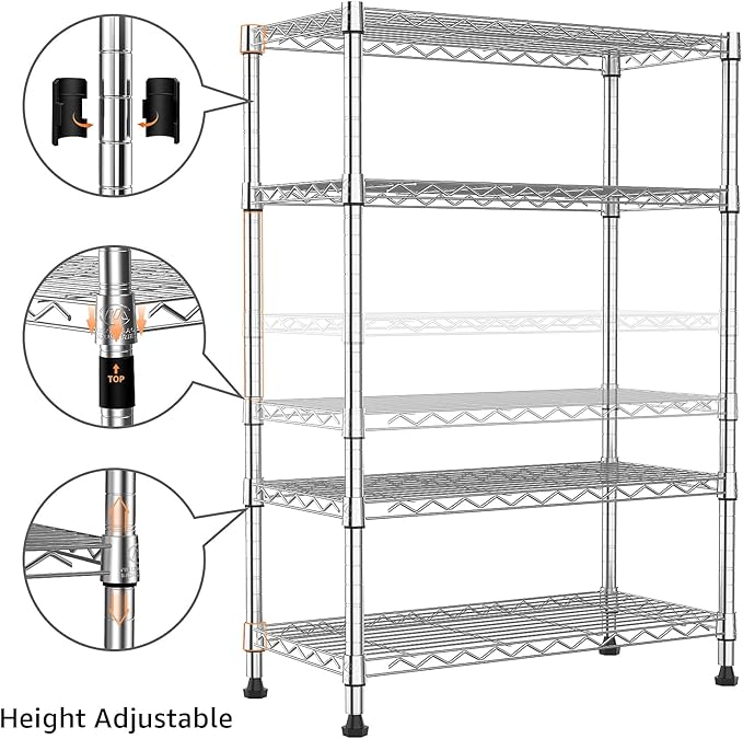 1000 lbs Storage Shelving 4-Tier Utility Shelving Unit Steel Organizer Wire Rack for Home,Kitchen,Office,Chrome (13.7" D x 23.6" W x 53.4" H)-Ruum Studio Home