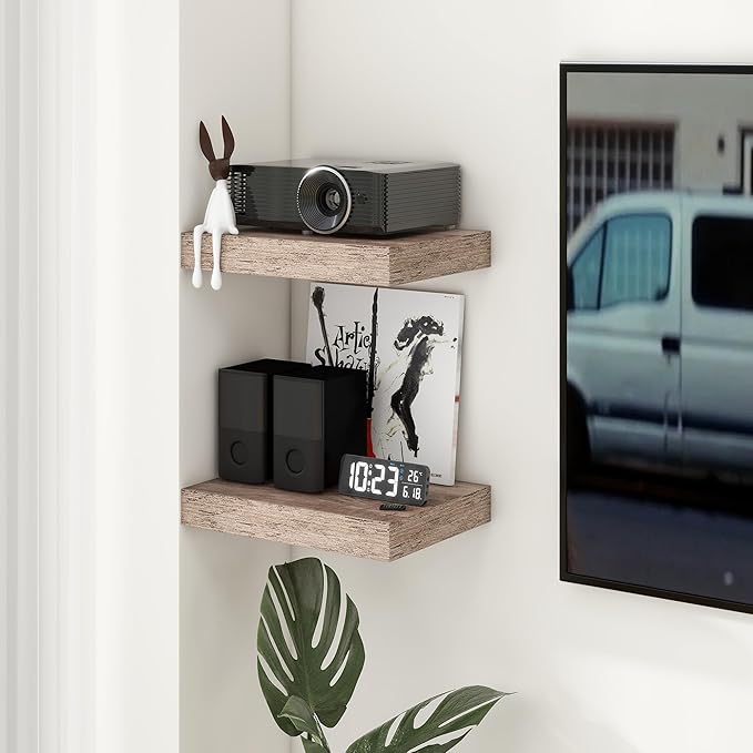 Deep Floating Shelves for Wall | 16 Inch Wide x 12 Inch Deep Floating Shelves Set of 2 | Rustic Grey Wood Wide Wall Shelves | Bookshelf Laundry Shelf TV Shelf-Ruum Studio Home
