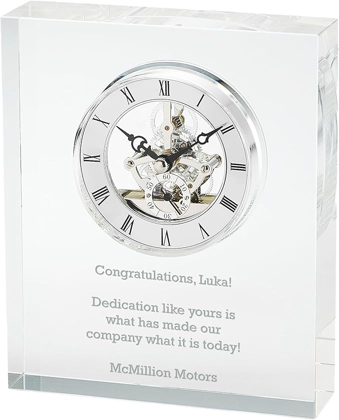 THINGS REMEMBERED Engraved Crystal Skeleton Desk Clock (Free Customization)-Ruum Studio Home