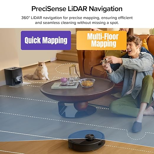 roborock Q7 M5+ Robot Vacuum and Mop, Upgraded from Q5 Max+, 7 Weeks Self-Emptying, 10000Pa Suction, Dual Anti-Tangle System, for Pet Hair & Carpet, PreciSense LiDAR Navigation, App Control, Black-Ruum Studio Home