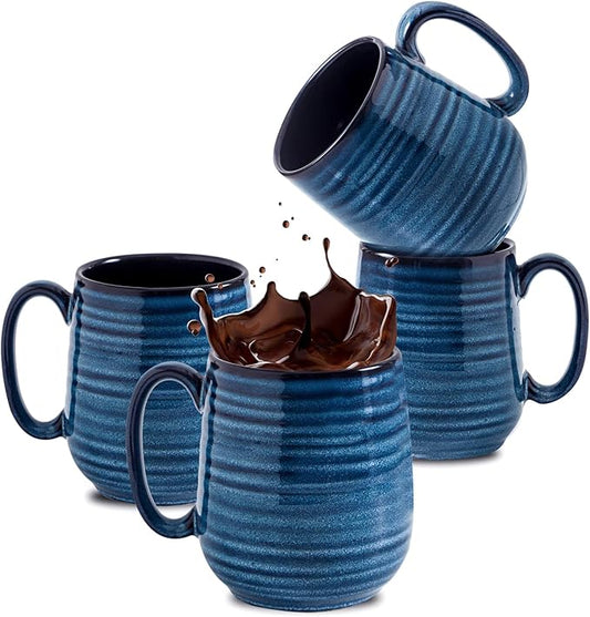 Hasense Coffee Mug Set of 4, 12 Ounce Ceramic Coffee Cups with Handle, Large Mug Set for Coffee, Tea, Chocolate, Modern Mug Gift for Men and women, Dishwasher & Microwave Safe(Blue)-Ruum Studio Home