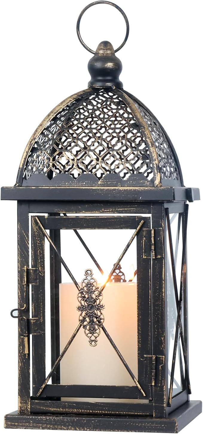 NEEDOMO 14.4" Outdoor Lantern, Large Vintage Lanters Decorative Indoor with Clear Glass, Metal Candle Lantern Decor for Home, Table, Patio, Front Porch, Rustic Farmhouse Wedding Shelf-Ruum Studio Home