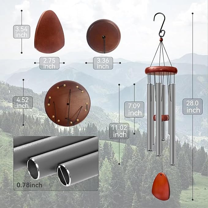 28" Wind Chime for Mothers Day, Decorative Wind Chimes for Outside, Memorial Windchimes Remembrance Gift for Women Mom Grandma, Metal Wind Chimes Outdoor Decor for Garden Patio Zen(Grey)-Ruum Studio Home