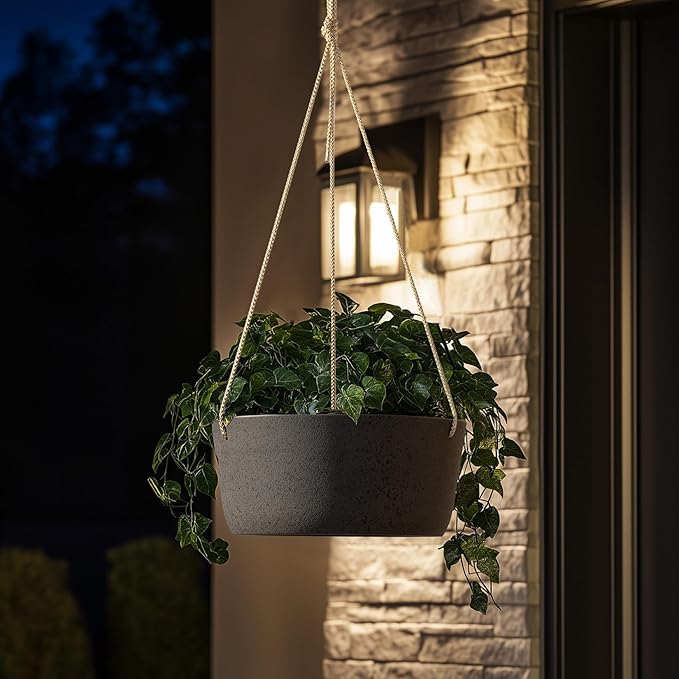 La Jolie Maison Large Hanging Planters - 12 Inch Outdoor Flower Pots, Hanging Garden Planters Set of 2, Black Charcoal-Ruum Studio Home