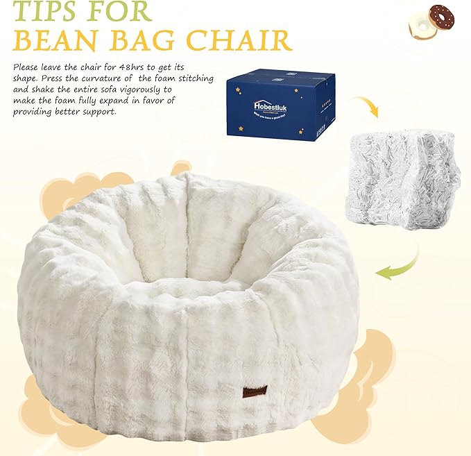 Hobestluk Bean Bag Chair Oversized Bean Bag Chair for Adults Donut-Shaped Large Bean Bag with Spacious Design for Living Room Bedroom or Reading Nook (Bubble White)-Ruum Studio Home