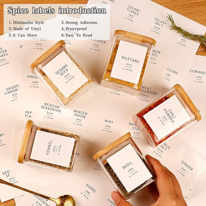 12 Pcs Square Glass Spice Jars with Natural Bamboo Lids - 9oz Airtight Herb Containers with 148 Waterproof Minimalist Spice Labels Preprinted - Empty Small Seasoning Jars for Kitchen Pantry-Ruum Studio Home