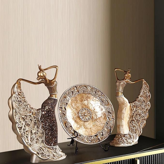 homary 3PCS Peacock Dancer Figurines Statue Vintage Romantic Resin Sculpture Set Decorative Ornaments for Office Desktop Bookshelf Decor, Gold-Ruum Studio Home