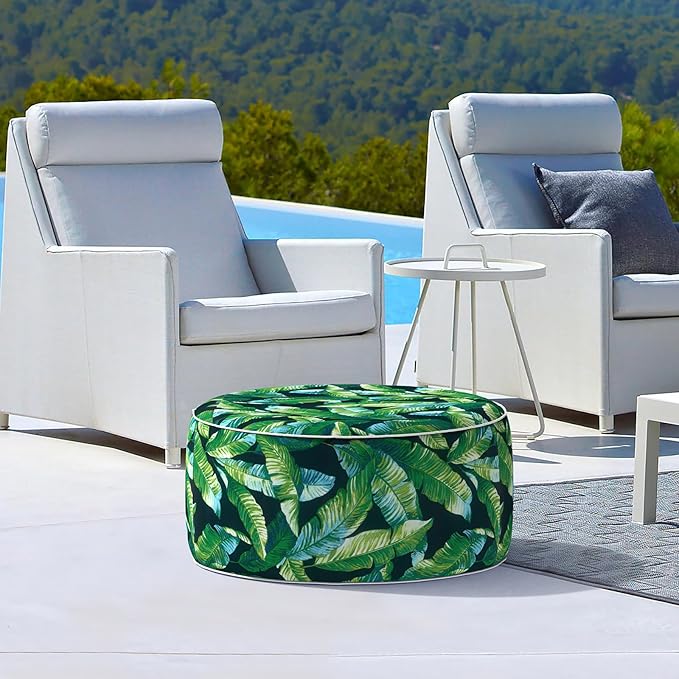 LVTXIII Inflatable Stool Ottoman Footrest with Handle, All Weather Footrest Seat, Indoor or Outdoor Pouf for Home Patio Garden and Camping Use, D31 xH14, Large Round, Hanalei Lagoon-Ruum Studio Home
