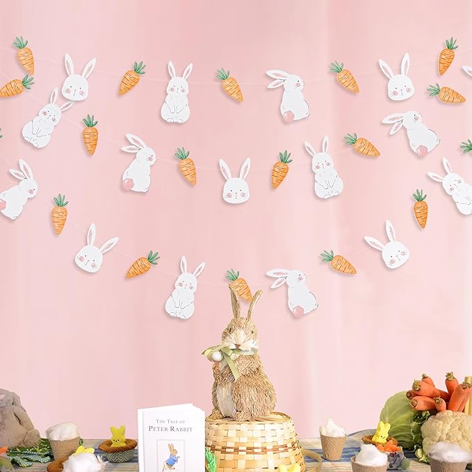 Cheerland Bunny Garland Party Decorations Cute Rabbit Carrot Banner Hanging Streamer for Girls Kids Birthday Baby Shower Classroom Home Office Decor Easter Garden Animal Tea Parties Supplies 2pcs-Ruum Studio Home