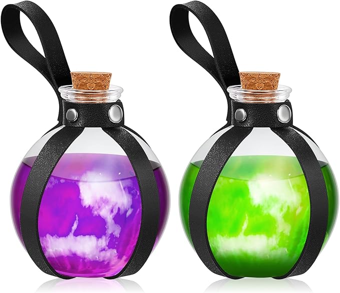 Patelai 2 Pcs Halloween Glass Potion Bottles with Belt Cork Renaissance Witch Costume Accessories Witch Props Potion Bottle for Halloween Party Decor Cosplay DIY Crafts Gift (Black)-Ruum Studio Home