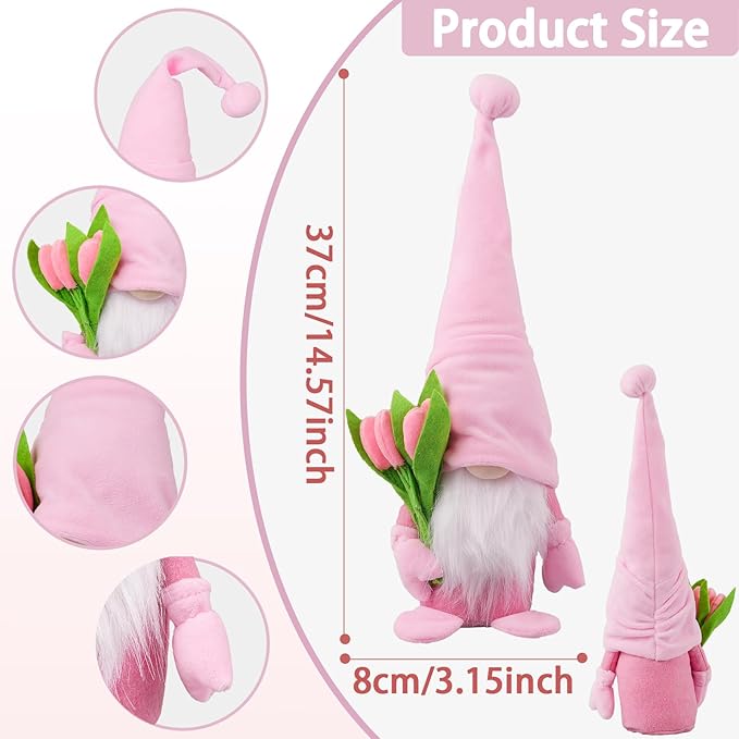 Gnome Plush Decorations Gift,15 inch Gnomes Decorations for Home,Fall Gnomes Plush Table Decoration Gnome Gifts for Women Swedish Tomte Nisse Doll Tabletop Scandinavian Elf Plushie,Pink-Ruum Studio Home