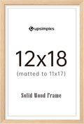 upsimples 12x18 Frame, Natural Solid Wooden Picture Frames, Display 11x17 with Mat or 12 x 18 Without Mat, Vertical or Horizontal Wall Hanging, 1 Pack, Natural-Ruum Studio Home