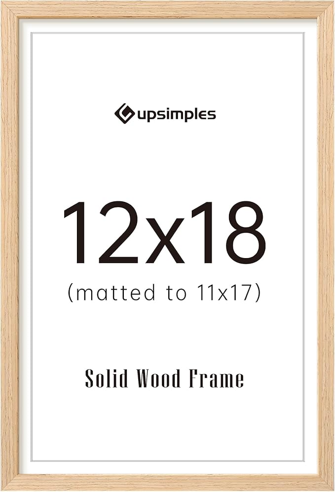 upsimples 12x18 Frame, Natural Solid Wooden Picture Frames, Display 11x17 with Mat or 12 x 18 Without Mat, Vertical or Horizontal Wall Hanging, 1 Pack, Natural-Ruum Studio Home