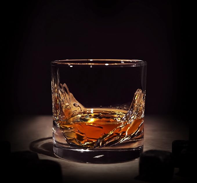 Grand Canyon Heavy Crystal Whiskey Glasses Gift Set of 2, Thick Freezable Bourbon Glass 1lb Each, Premium Whiskey Gifts for Men, Frozen Crystal Chills Cocktails, 10 oz-Ruum Studio Home