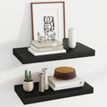 12 Inch Deep Floating Shelves, 24 Inch Long Floating Shelves for Wall, Floating Shelf with Invisible Brackets, Deep Shelves for Bathroom, Bedroom, Living Room, 2 Pack, Black-Ruum Studio Home