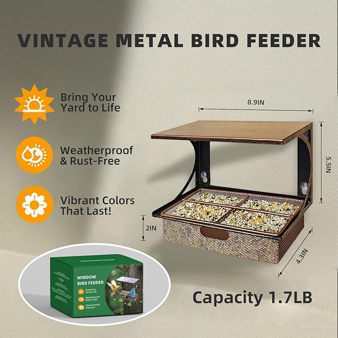 Window Bird Feeder with Strong Suction Cups, Metal Bird Feeders for Outdoors Birdwatching Gifts for Cats & Nature Lovers-Ruum Studio Home