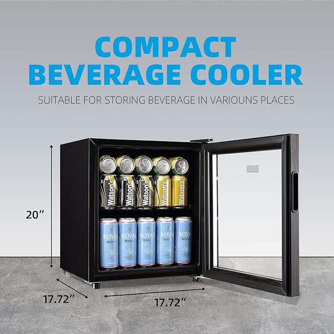 WANAI Mini Fridge Cooler 60Cans Beverage Refrigerator Glass Door Beverage Cooler for Beers Wine Juicer Adjustable Shelves LED Lights for Home, Office or Bar-Ruum Studio Home