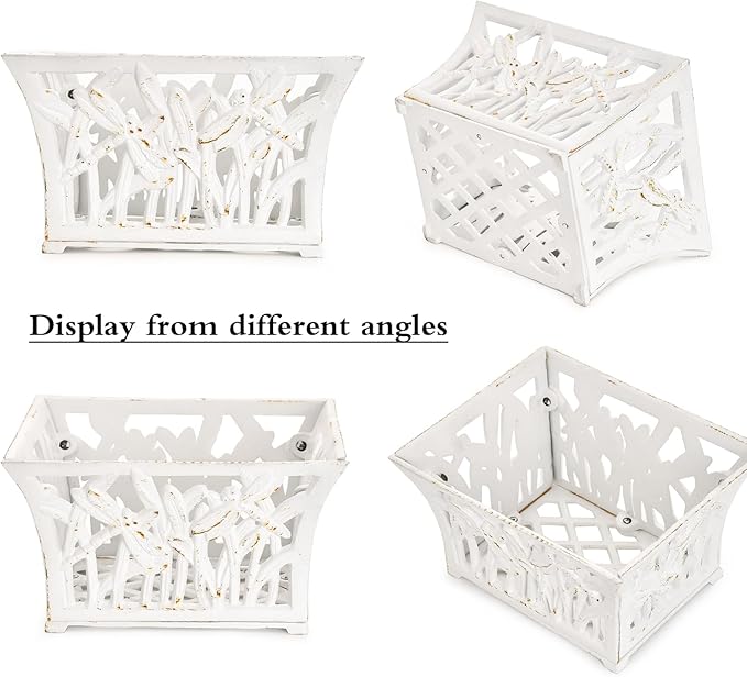 Sungmor Heavy Duty Cast Iron Planter Basket w/Non-Woven Growing Bag, Unique Shape & Beautiful Pattern Design, Hollow Orchid Flower Pot Garden Tools Holder, Rust White French Country Decor Container-Ruum Studio Home