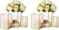 Glass Hurricane Candle Holder Large - Hewory 6pcs Gold Rectangle Flower Holders Centerpiece for Table, Tall Floor Square Pillar Candle Lantern for Wedding, Anniversary, Party, Fireplace, Dining Room-Ruum Studio Home