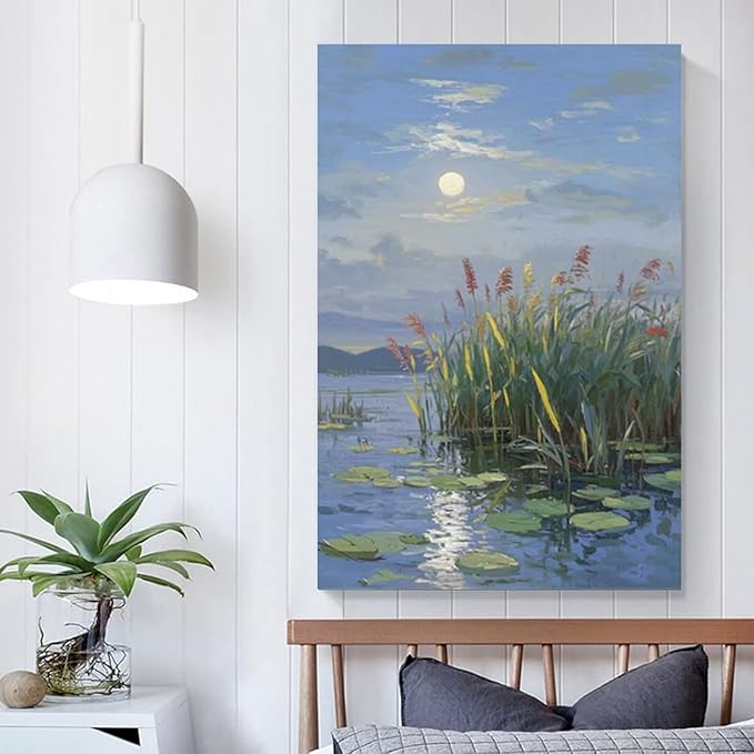 Landscape poster artwork art poster natural landscape painting reed marsh under the moonlight suitable for living room bedroom home wall-Ruum Studio Home