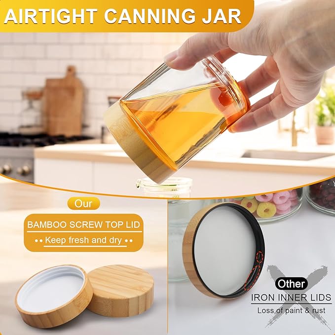 AISIPRIN Spice Jars with Label,12 Pcs 8oz Glass Jars with Bamboo Lids,Spice Organizer for Cabinet,Drawer, Rack, Seasoning Organizer Containers,Including 2 Type Labels-Ruum Studio Home