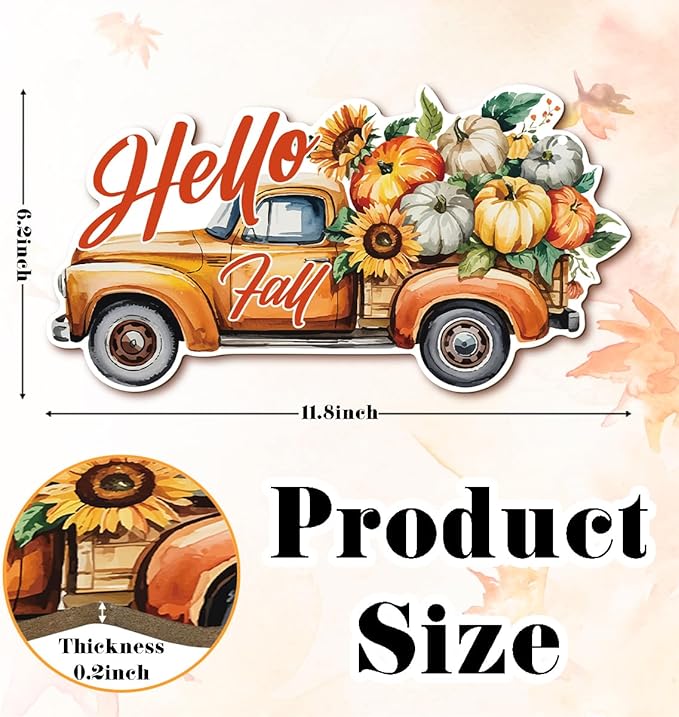 Hello Fall Wood Hanging Truck Decoration, Autumn Wooden Signs, Rustic Thanksgiving Decoration, Home Interior And Exterior Decor, Autumn Harvest Thanksgiving Home Decor-Ruum Studio Home