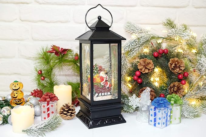 Eldnacele Singing Battery Operated & Plug-in Musical Lighted Christmas Snow Spinning Water Glittering Snow Globe Lantern Home Decoration and Gift, Santa Claus-Ruum Studio Home