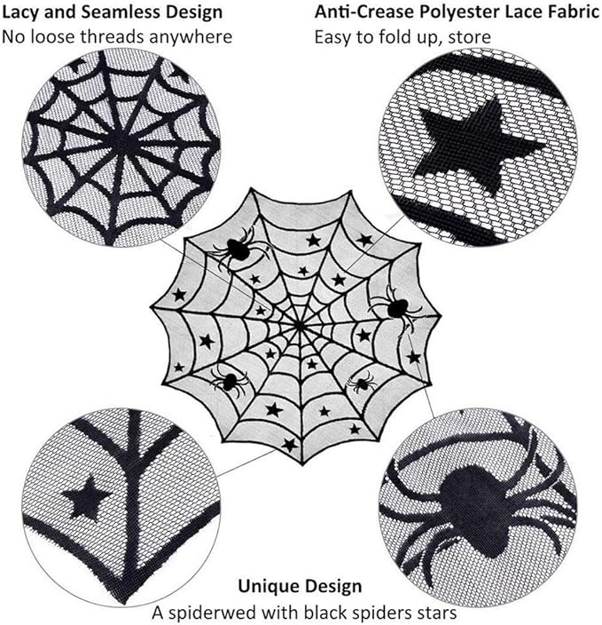 40 Inch Round Spider Web Lace Table Topper Black Halloween Spider Web Tablecloth Party Decoration-Ruum Studio Home