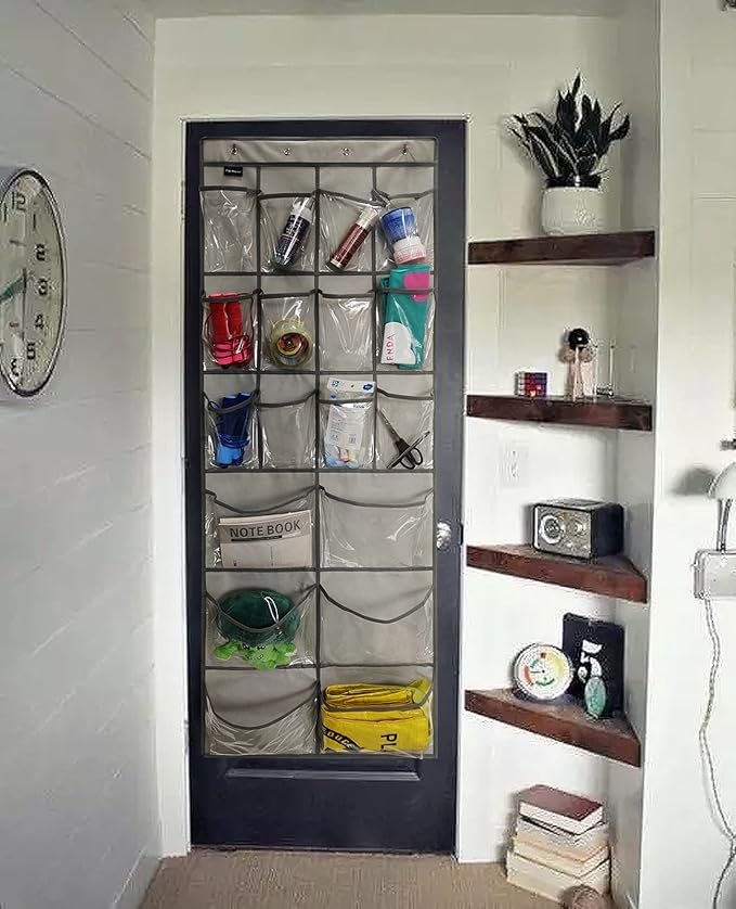 2 Pack Extra Large Hanging Crystal Clear Over Door Shoe Organizers, Closet Shoe Rack Organizer, 12+6 Pockets, 8 Hooks, Grey (59" x 21.6")-Ruum Studio Home