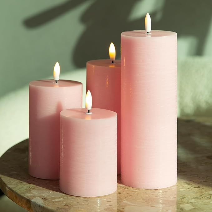 LUSHABOR Flameless Candles, 4 Pack Battery Operated Candles with Remote, Real Wax LED Fake Candles with Timer Flickering for Christmas Wedding Home Party D3 H 5" 6" 7" 9" Pink-Ruum Studio Home