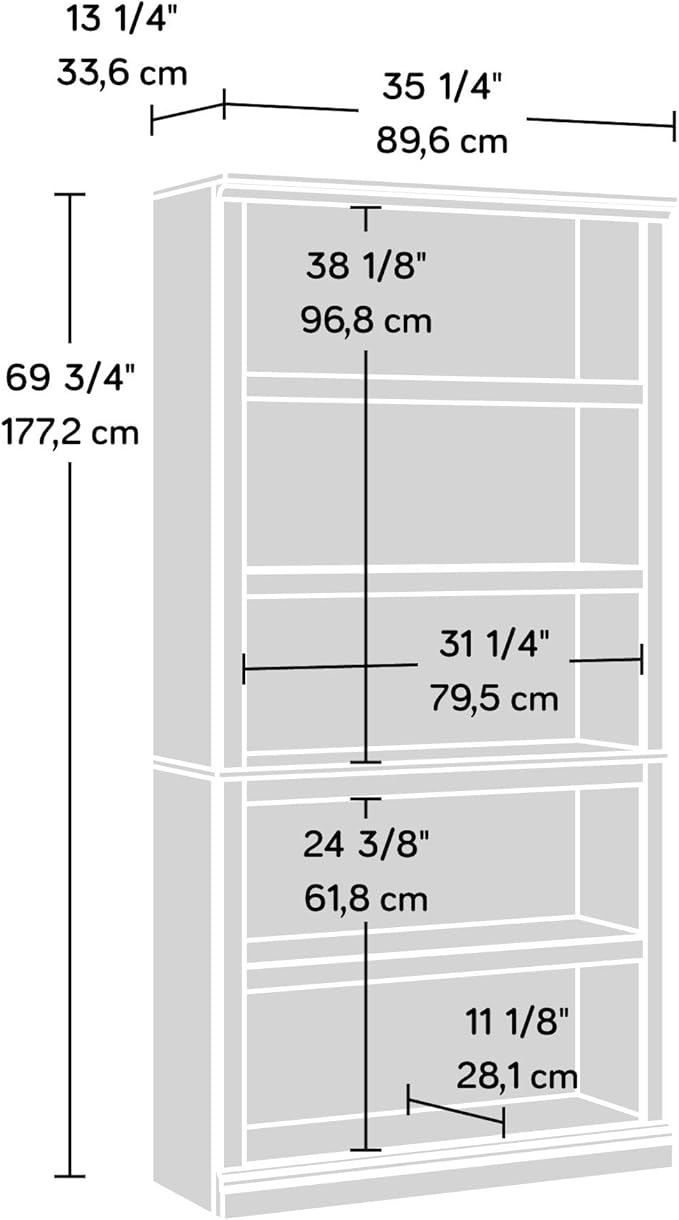 Sauder 5 Tier Book Shelf Wooden Bookcase Multipurpose Bookshelf for Home Office, Living Room, in White Plank-Ruum Studio Home