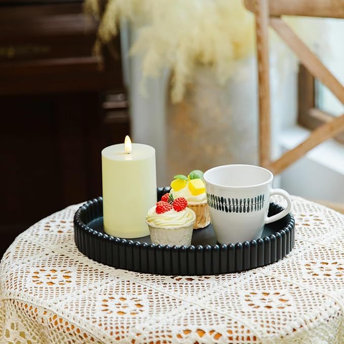 11.8in Decorative Tray for Coffee Table Decor- Modern Oval Concrete Tray for Home Decor- Minimalist Handcrafted Centerpieces Tray for Living Room, Kitchen Dining Table, Entryway (Black)-Ruum Studio Home