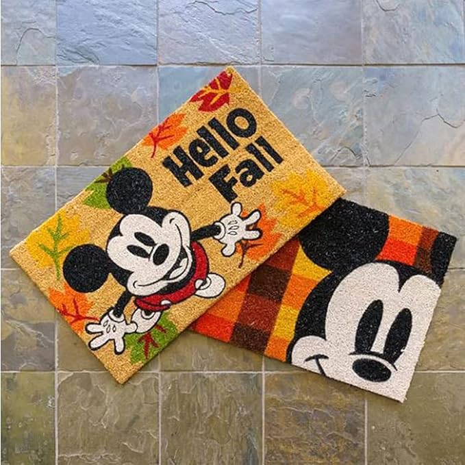 Gertmenian Disney Mouse Doormat Rug Front Door Coir Mat Welcome Home Indoor Outdoor Entryway Carpet, 2-Pack 20x34, Retro Mickey Hello Fall/Plaid-Ruum Studio Home