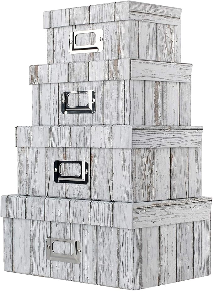 Briful Photo Boxes Storage, Storage Boxes with Lids 4 in 1 Set Water-Proof Storage Box Sets with Handles Decorative Multiple Size Storage Bins with Lids for Clothes/Shoes/Office/Cosmetic/Books-Ruum Studio Home