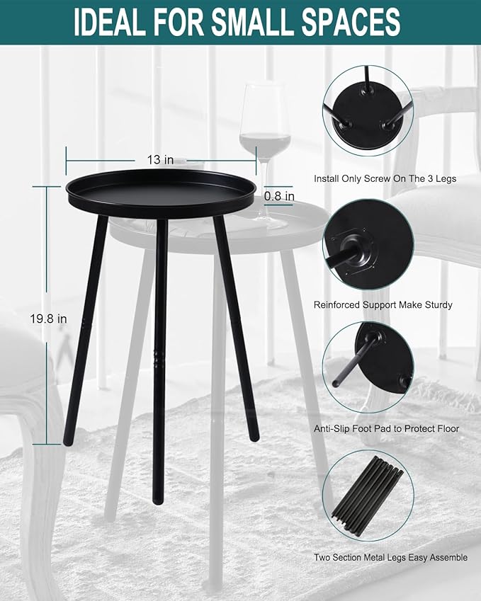 AOJEZOR Side Table: End Table for Any Room - Small Side Tables for Small Spaces All Matte Black with 3 Legged-Ruum Studio Home