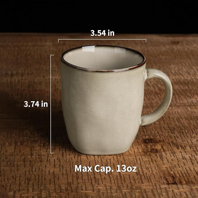 famiware Coffee Mugs Set of 4, Ocean Square 13oz Coffee Cup Set with Handle for Cocoa, Milk, Hot Chocolate, Tea, Water, Stoneware Cups for Kitchen, Microwave and Dishwasher Safe, Light khaki-Ruum Studio Home