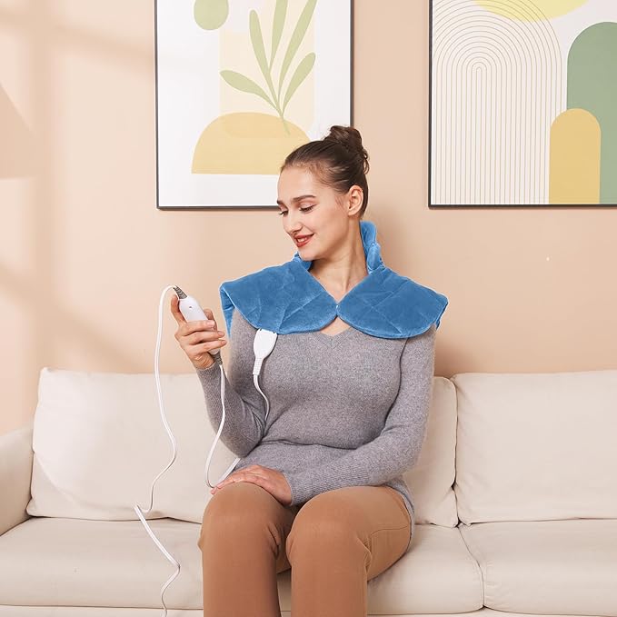Ruqiji Neck&Shoulder&Back Heating Pad, Pain Relief for Back/Neck/Shoulders/Menstrual Pain, Christmas Gifts for Women Men Mom Dad (01-Light Blue, 19" x 24")-Ruum Studio Home