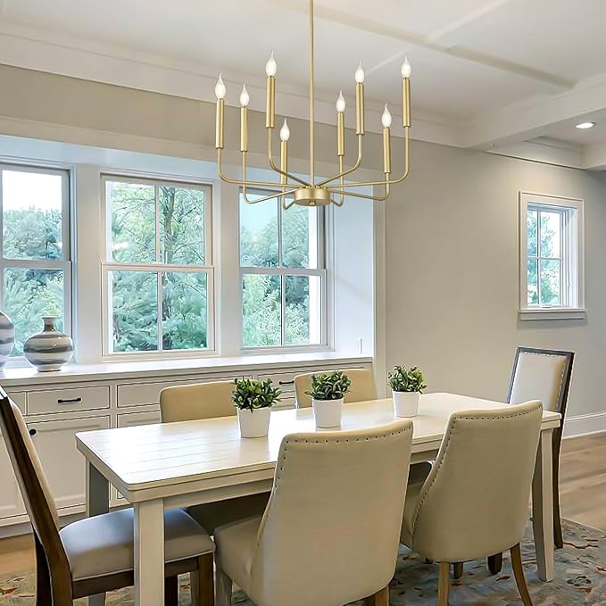 Modern Gold Farmhouse Chandeliers, 8-Light Industrial Metal Chandelier Lighting, Classic Candle Hanging Pendant Light Fixtures for Kitchen Bedroom, Dining Room, Living Room,Foyer-Ruum Studio Home