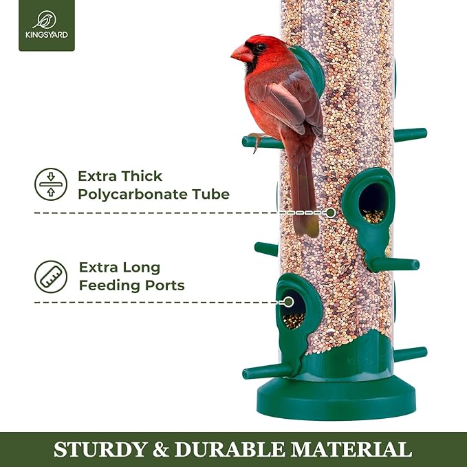 Kingsyard 2 Pack Tube Bird Feeders for Outdoors Hanging, Premium Hard Plastic Bird Feeder with 6 Feeding Ports, Weatherproof & Steel Hanger, Attracting for Wild Birds (Green)-Ruum Studio Home