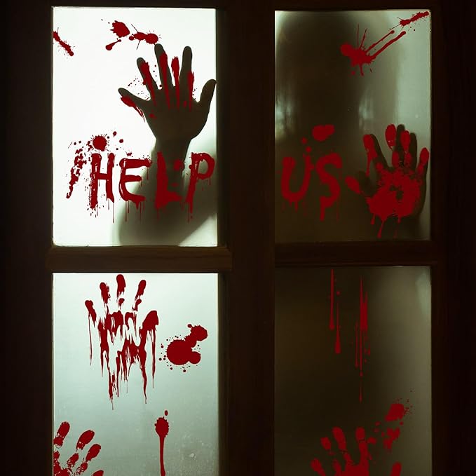 Halloween Window-Clings-Decorations Bloody-Handprint-Footprint Stickers, Scary Halloween Party Indoor/Outdoor Decoration, for Windows, Car - 12 Sheets-Ruum Studio Home